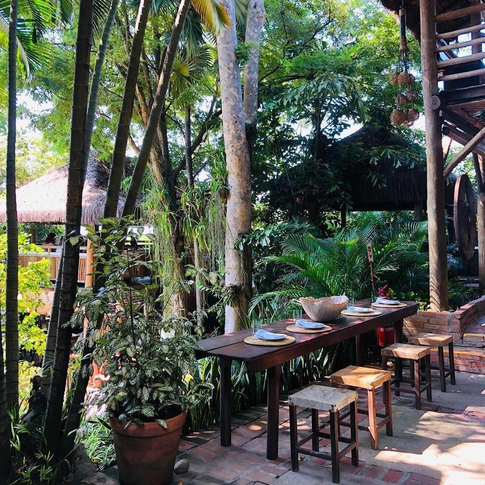 O Território Aprazível, localizado em uma casa rústica, está cercado por um jardim tropical © iwanderblog/Instagram
