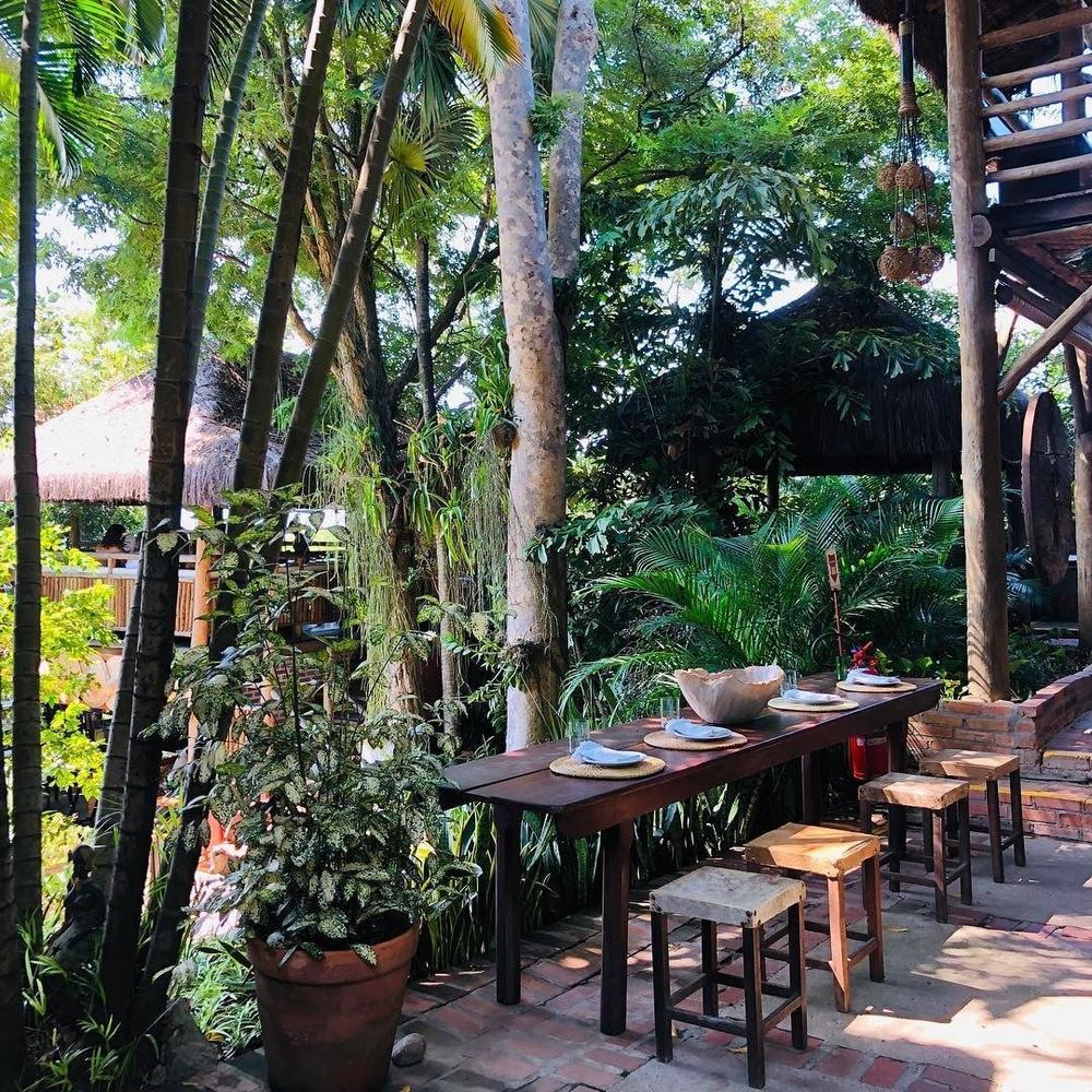 O Território Aprazível, localizado em uma casa rústica, está cercado por um jardim tropical © iwanderblog/Instagram